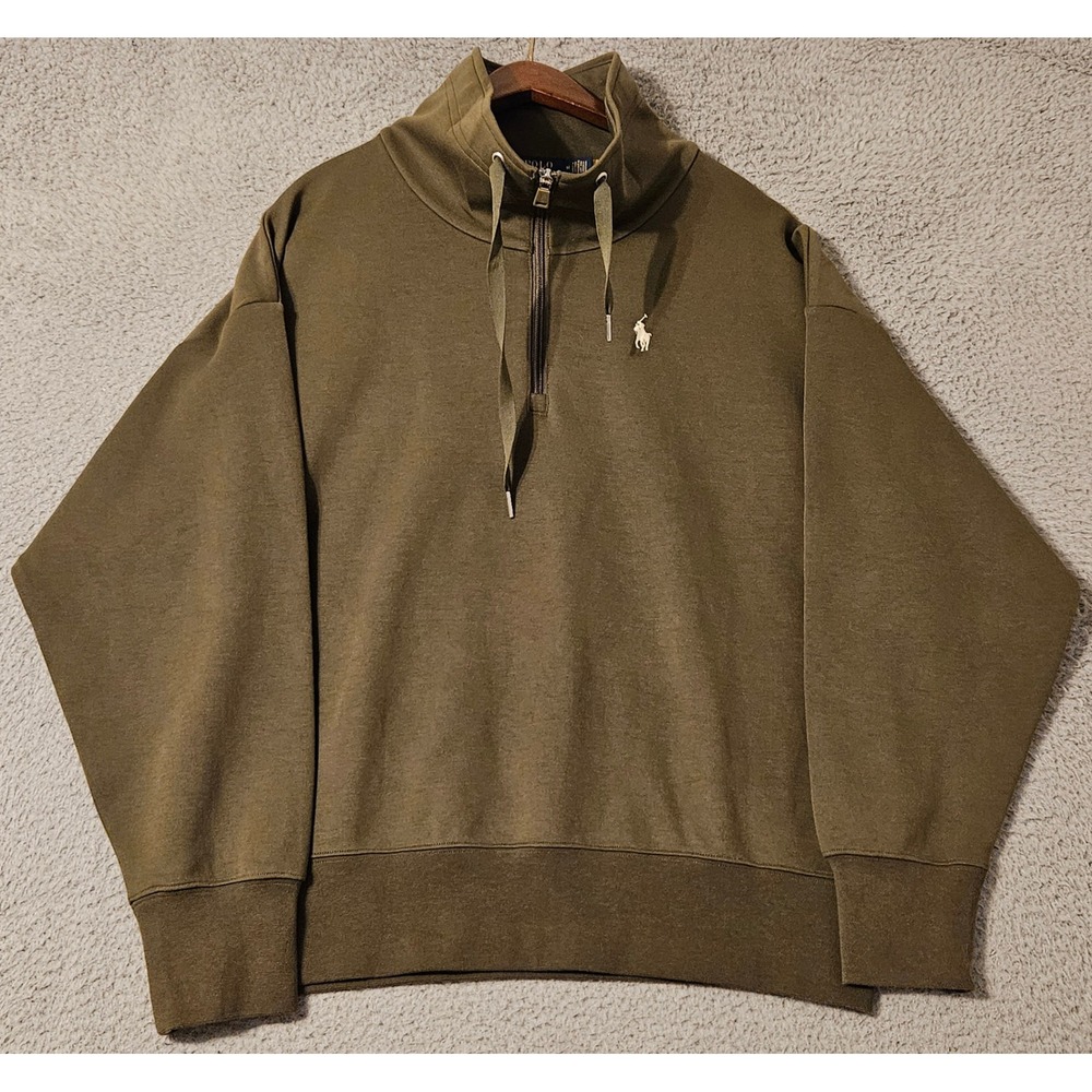 Polo Ralph Lauren Double Knit Drawstring Half Zip Olive Green Men's Size Medium